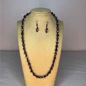 Black and Pink Crystal Necklace & Earring Set